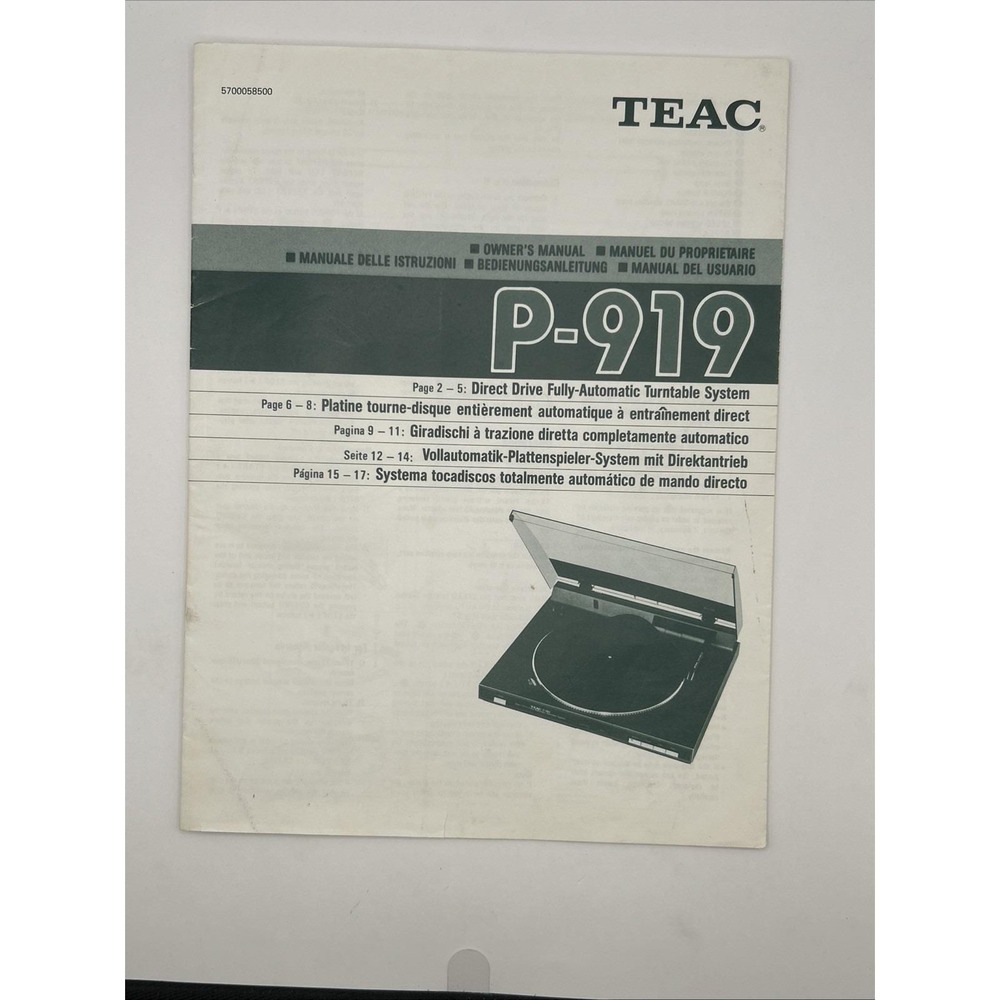 TEAC P‑919 Owner's Manual OEM Direct Drive Turntable Guide Vintage Hi‑Fi